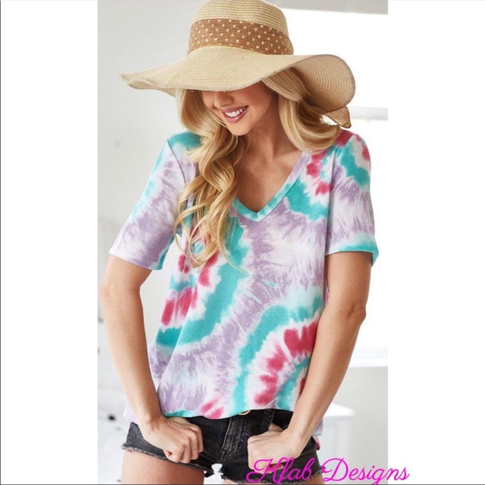 V-Neck Terry Lavender Multi Tie-Dye Top